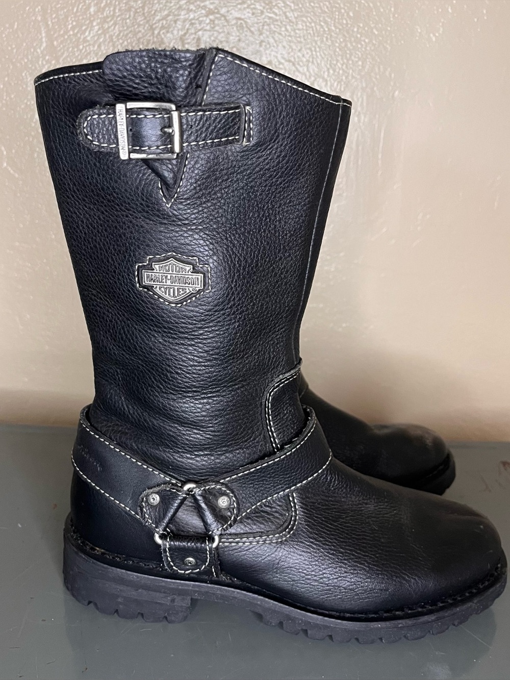 Harley-Davidson Engineer Boots women Sz 5.5 Black Leather Moto Biker Harness Zip